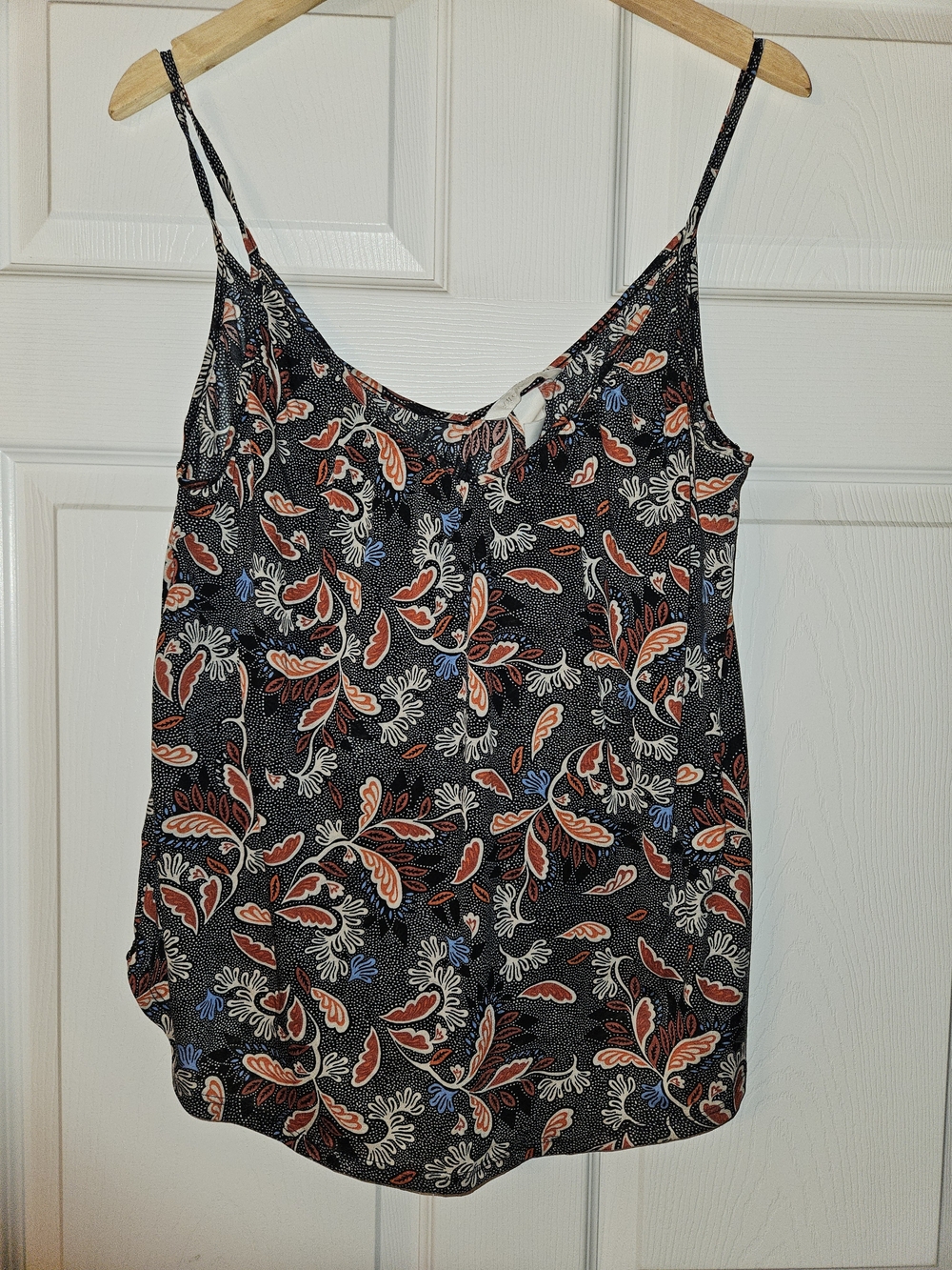 H&M Black Spaghetti Strap Camisole with Coral and Blue Floral Print